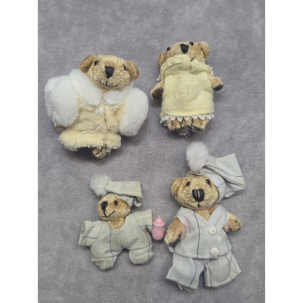 Furryville Family Lot Of 4 Mini Plush Stuffed Toy 2004 Mattel Bears Bedtime